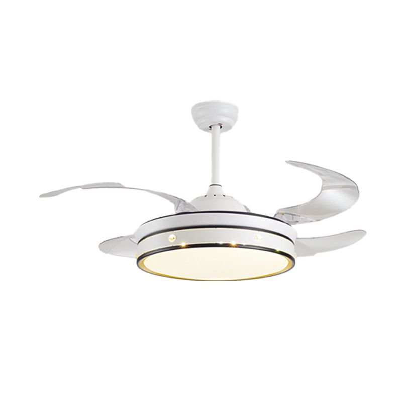 LED -Schlafzimmer Deckenventilator Lampe Moderne weiße 4 Blätter Halbflush Licht mit Kreis Acrylschatten, 20 "breit
