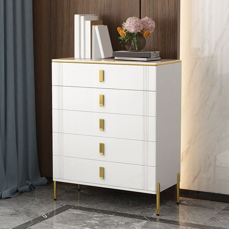 Glam Stone Chest Bedroom White Storage Chest with Metal Legs