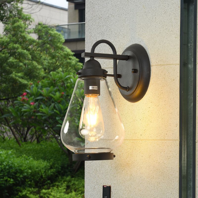 Iluminación de montaje de pared de cono de estilo rural 1 lámpara de pared de vidrio transparente de 1 luce accesorio de lámpara de pared en negro