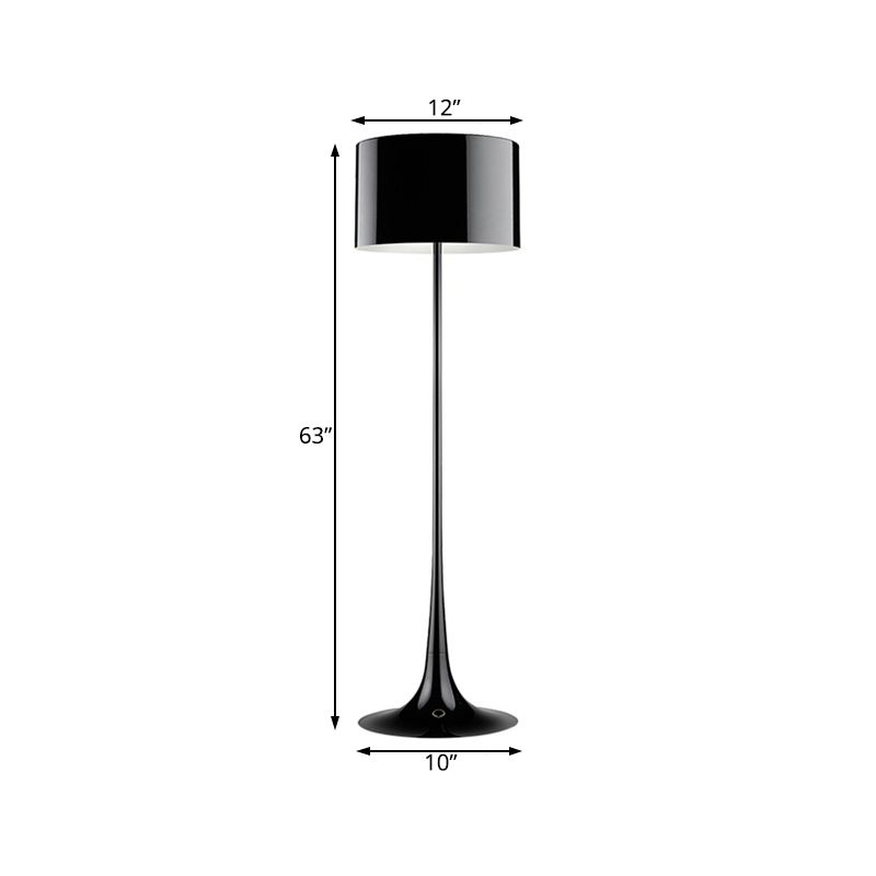 Lampada da pavimento in tonalità nera/bianca Stile moderno 1 Luce in alluminio Luce per soggiorno, larghezza 12 "/16"