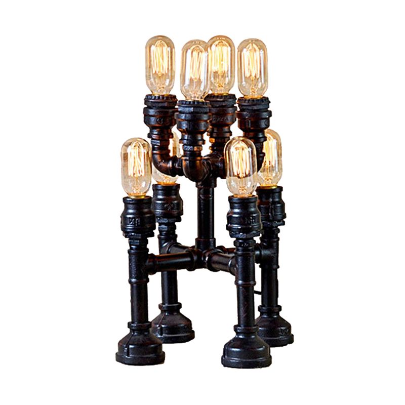Steampunk Open Bulb Table Lamp Multi Light Metallic Table Lighting in Black for Restaurant, 8.5"/14" Width