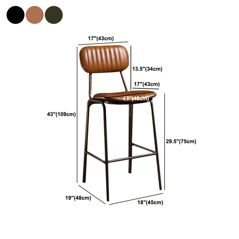 Industrial Metal Barstool Faux Leather Footrest Low Back Counter Stool with Iorn 4 Legs