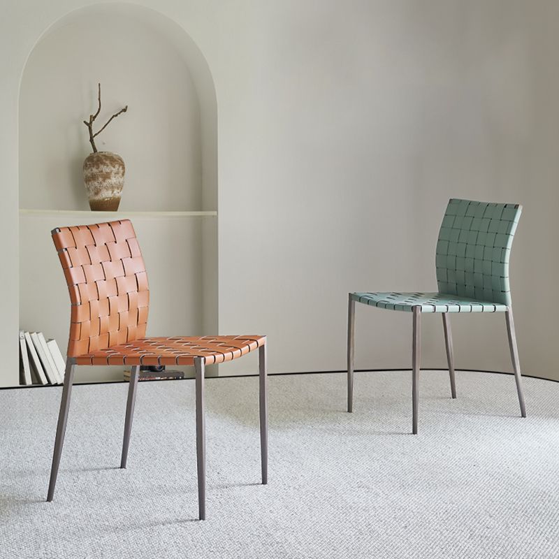 Faux Leather Kitchen Dining Chairs Armless Dining Chairs with Metal Legs