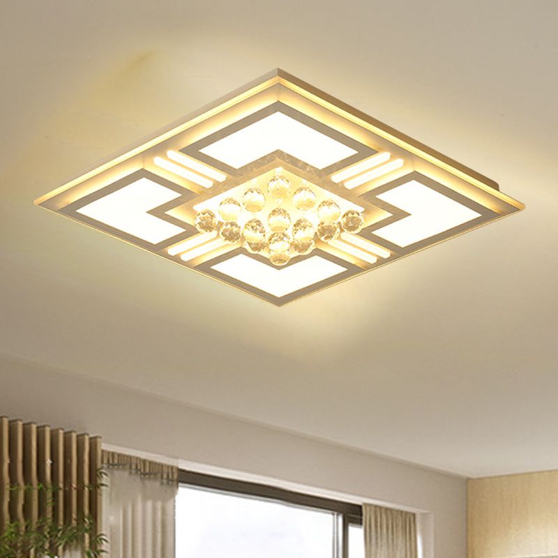 20.5"/35.5" Wide Crystal Square/Rectangle Flush Lamp Simple LED Ceiling Mounted Fixture in Warm/White Light