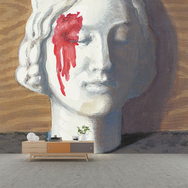 Red-White Bleeding Stone Murals Wallpaper Moisture Resistant Wall Decor for Living Room