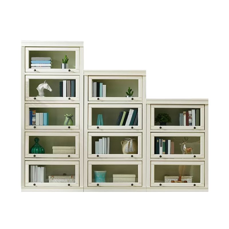 Modern Closed Back Standard Bookshelf Wooden Bookcase in White for Study Room