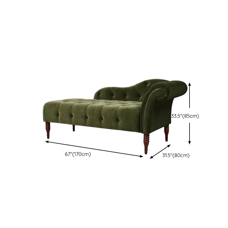 Velvet Rolled Arms Chaise Luxury Solid Wood Chaise for Living Room