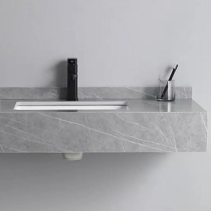 Contemporary Bathroom Sink with Pop-Up Drain Grey Rectangular Wall Mount Bathroom Sink