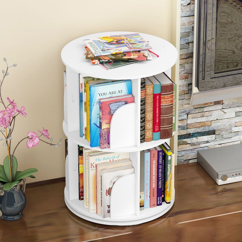 Modern White Bookcase Corner Engineered Wood Bookshelf with Rectangular Shelves