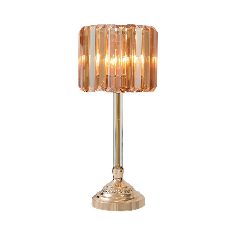 1 Luz de mesa de bulbo con tono de tambor Cristal transparente Lámpara de mesita de noche moderna en champán, 10 "/8" W
