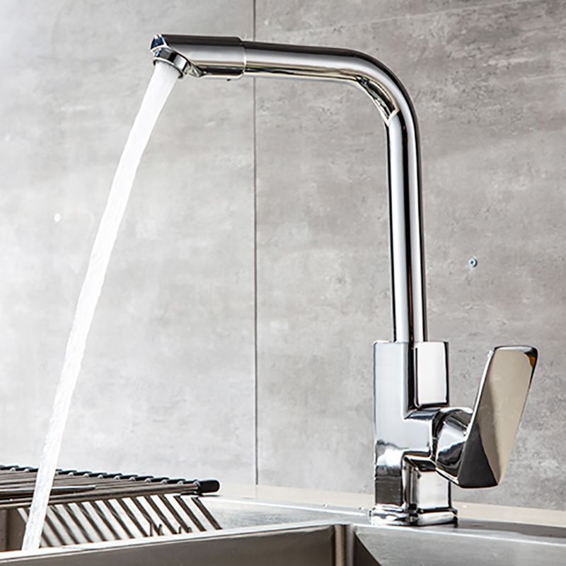 Modern Style Kitchen Faucet Lever Handle Copper Square Kitchen Faucet