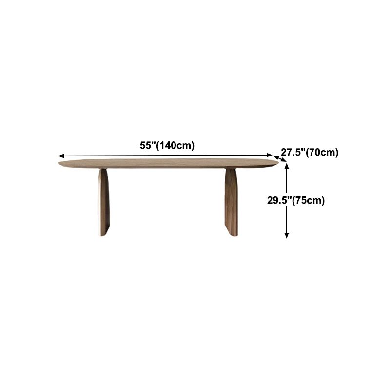 Pine Wood Top Dining Table Modern Oval Table with Sled Base in Brown