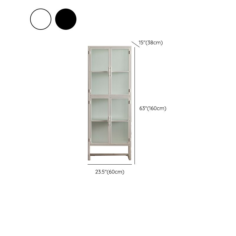 Industrial Metal Cabinet in White Distressed Chest with Glass Paned