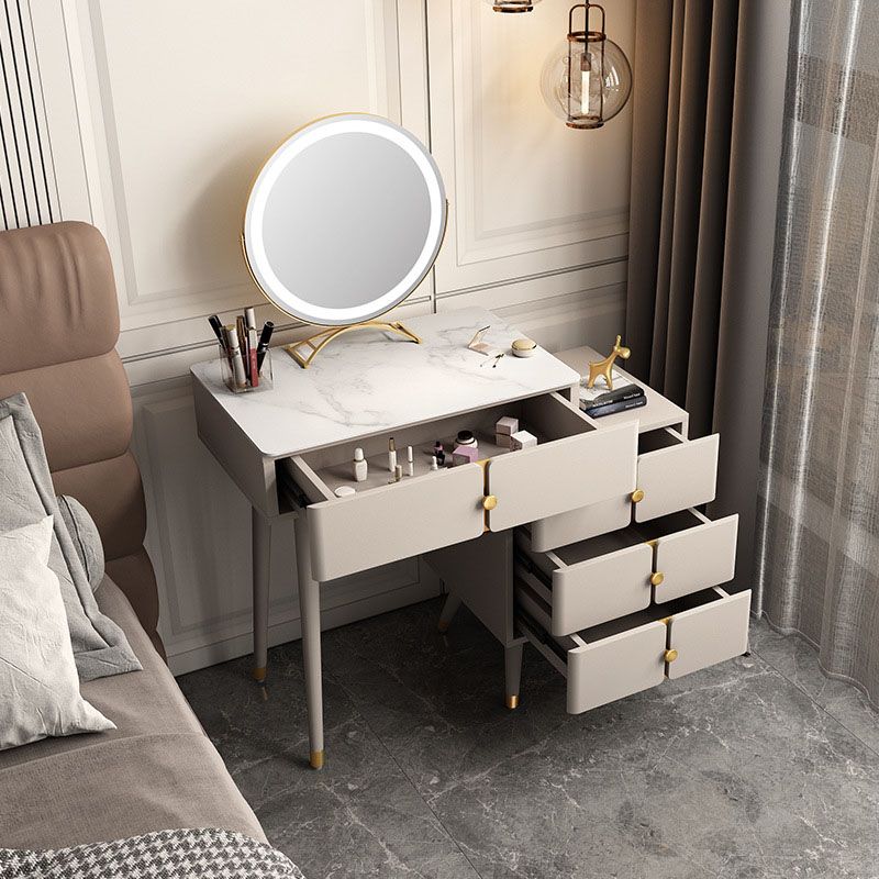 4 Drawers Vanity Set with Stool Glam Stone Top Dressing Table