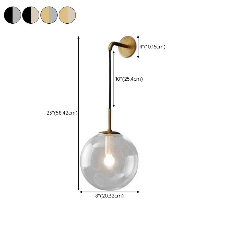 Modern Wall Sconce Ball Shape Metal Vanity Lamp with Glass Shade for Bathroom