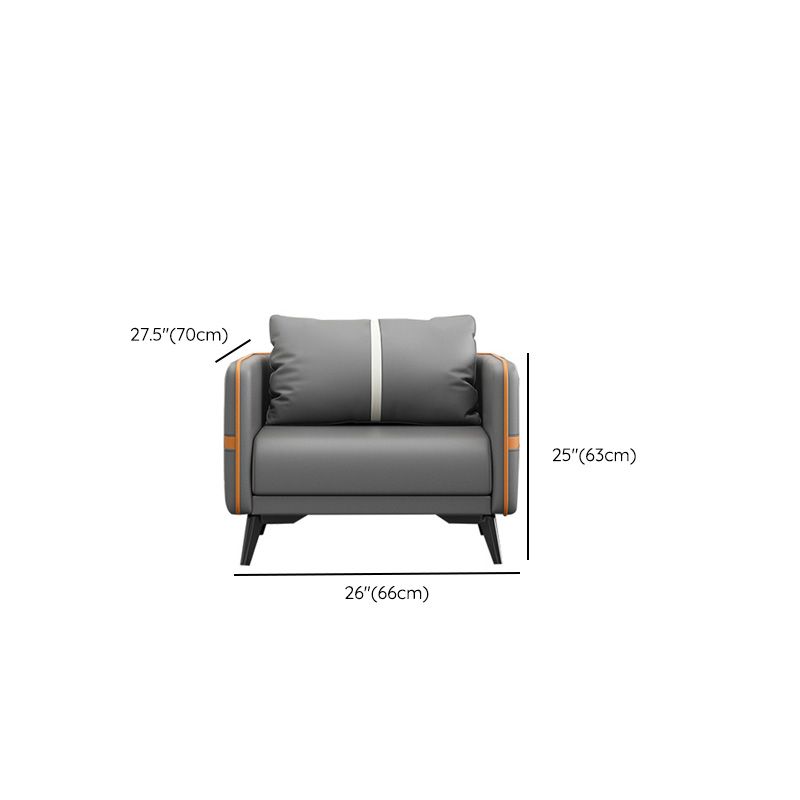 Contemporary Gray Sofa Faux Leather Square Arm Sofa with Pillows