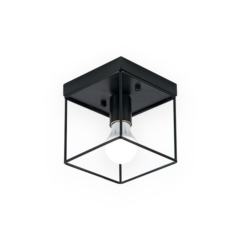 1 Light Ceiling Light Fixture with Frame Squared Shade Metal Industrial Indoor Flushmount Light in Black/White