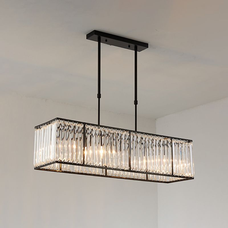 Modern Rectangle Shade Island Pendant Clear Crystal Island Light for Dinning Room