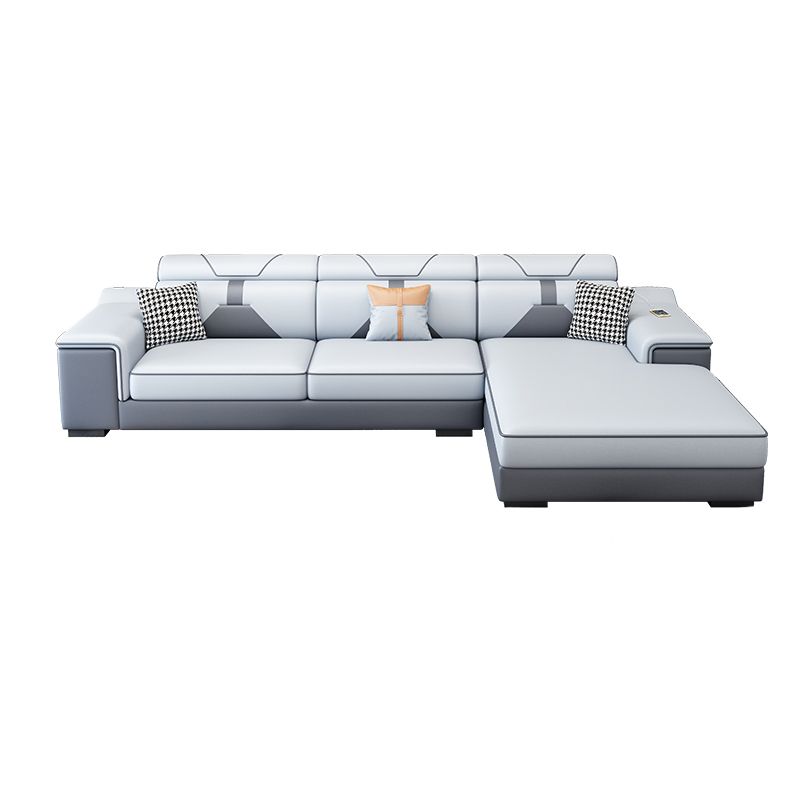 Modern U Faux Leather Sofa with Chaise Recessed Arm Sofa -71.26" D
