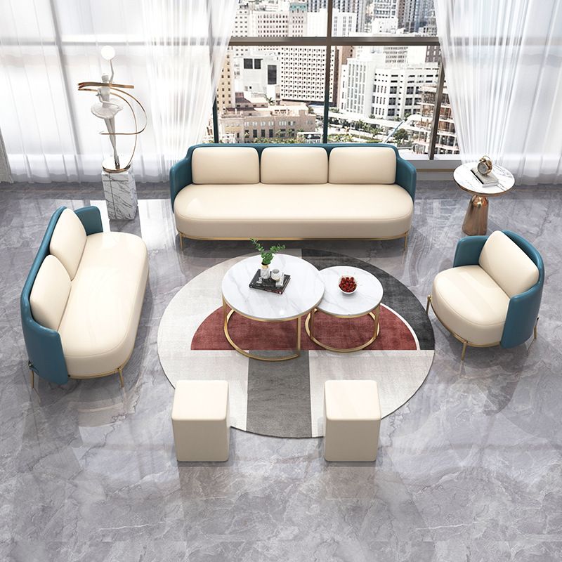 Tuxedo Arm Standard Sofa Leather and Iron Seating in Beige for Bonus Room