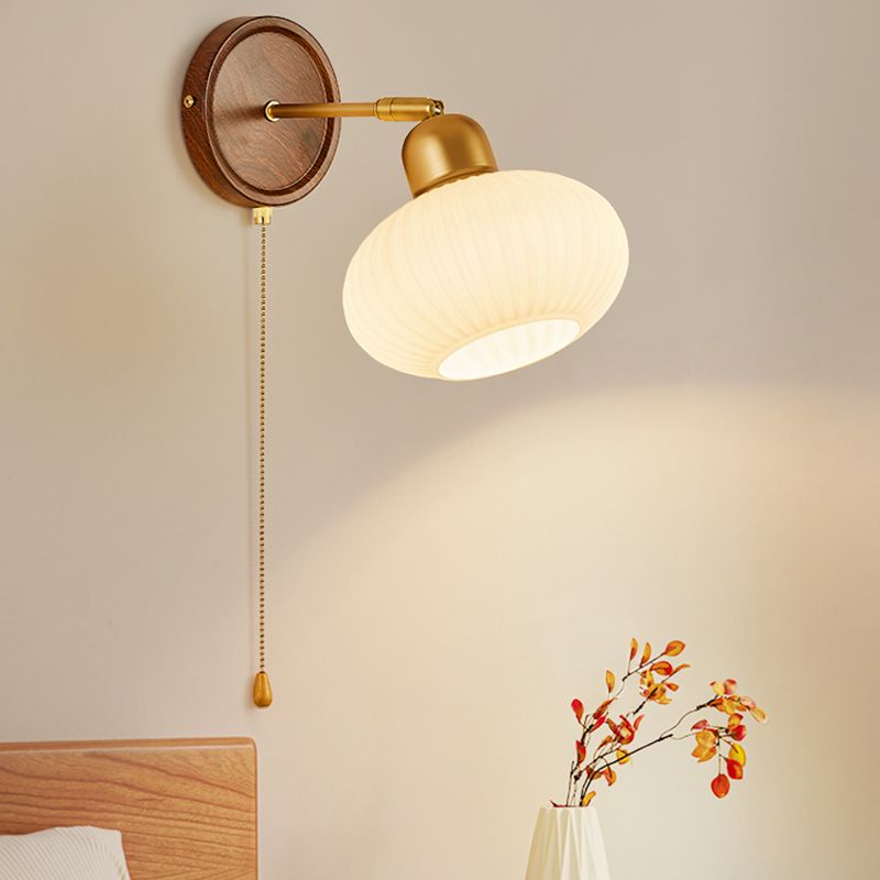 Nordic Style Wall Light Round Shape Wall Lamp with Glass Shade for Bedroom