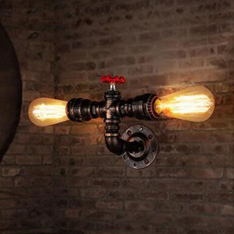 Iron Silver/Bronze Wall Mounted Lamp Water Pipe Head 2-Light Industrial Wall Lighting Ideas for Bistro