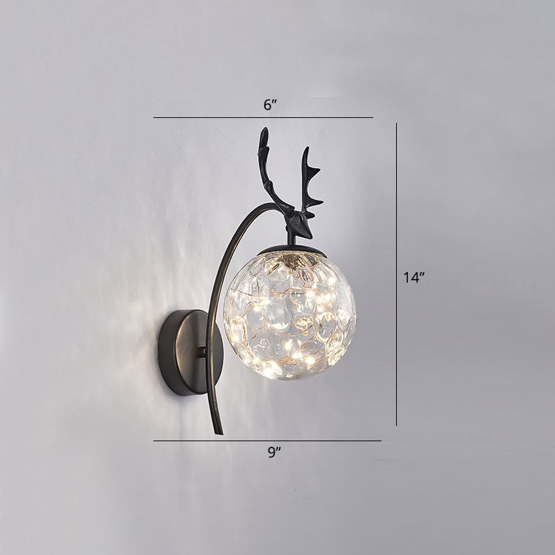 Nordic Ball Wall Mount Lighting Glass Stairs LED Starry Sconce Light with Antler Decor