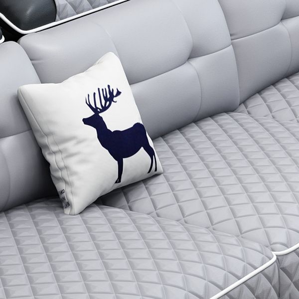 French Country Faux Leather Sectional Sofa with Pillow Top Arms