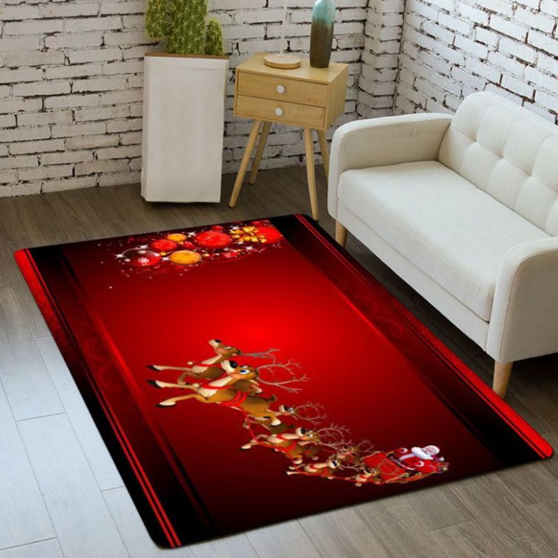 Red Santa Claus Rug Polyester Modern Area Rug Non-Slip Backing Rug for Home Decor