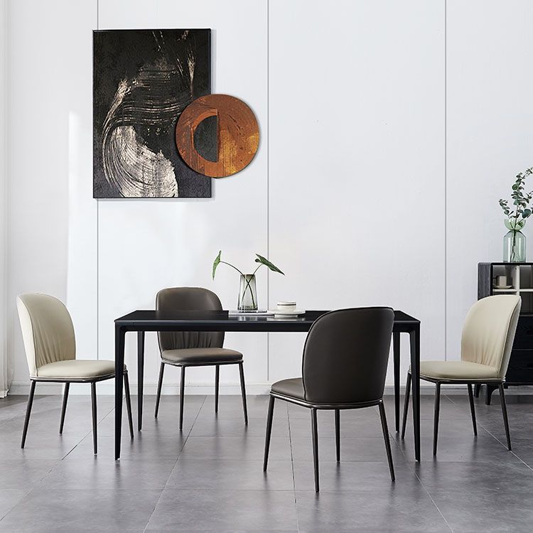 Modern Restaurant Leather Chair Matte Finish Solid Back Dining Chair