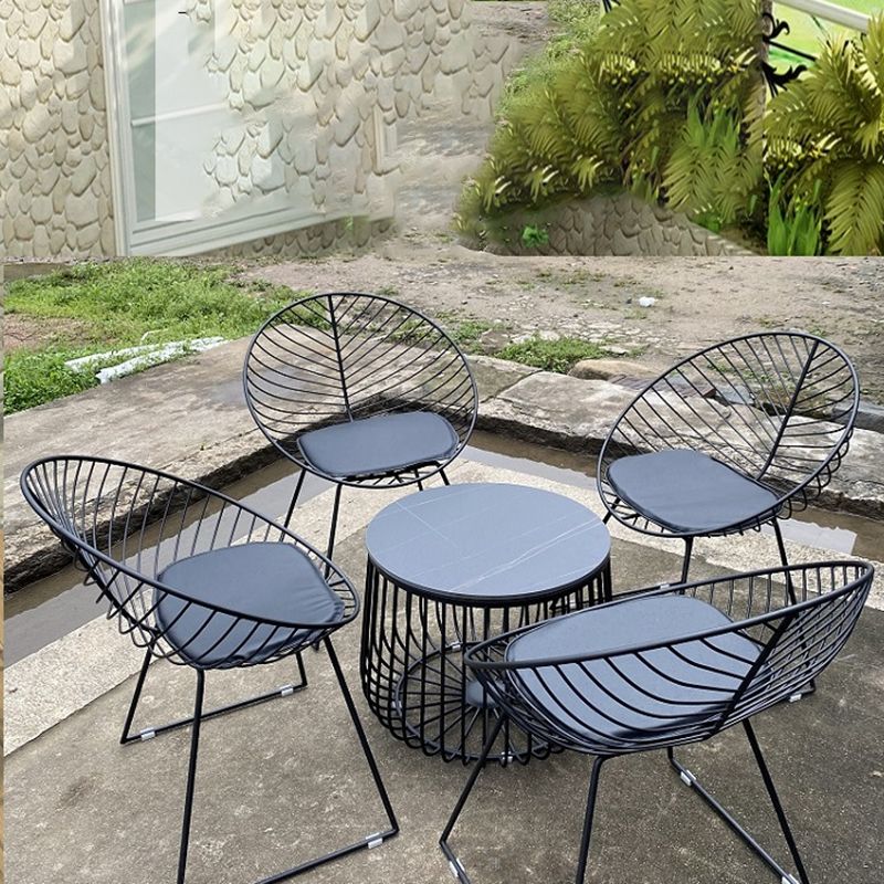 Metal Black/White Outdoors Dining Chairs Open Back Armed Chairs