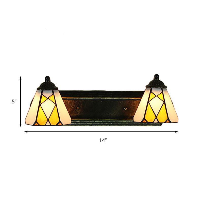 Yellow Glass Cone Sconce Lighting Tiffany 2 Heads Bronze Wall Mount Light for Bedroom