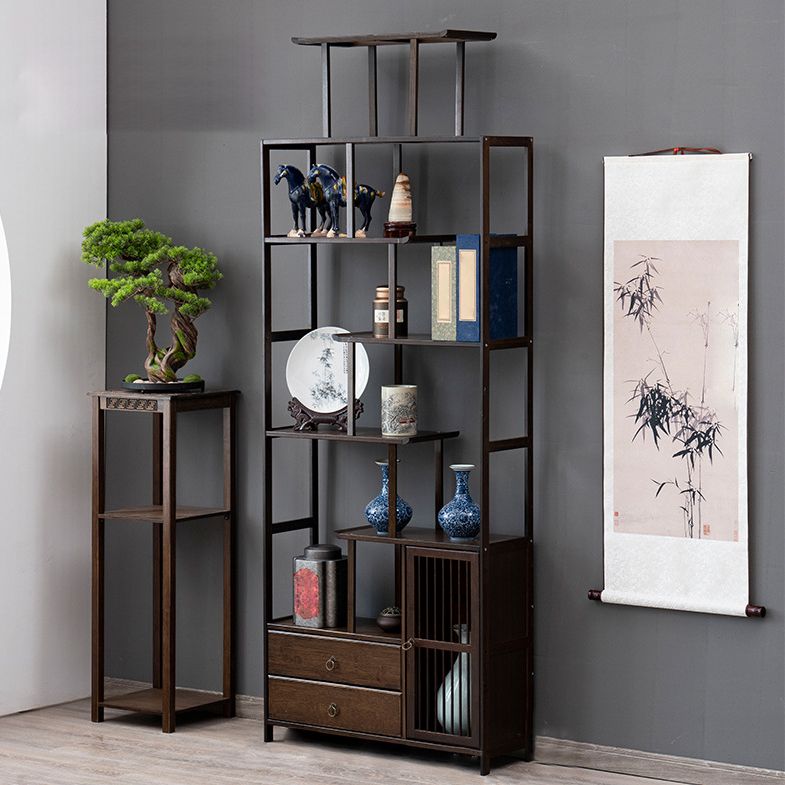 Espresso Shelf Bookcase with Doors Open Back Bookshelf for Office