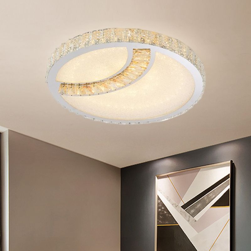 Square/Round LED Ceiling Mounted Light Contemporary Beveled Glass Restaurant Flush Mount Lamp in Chrome