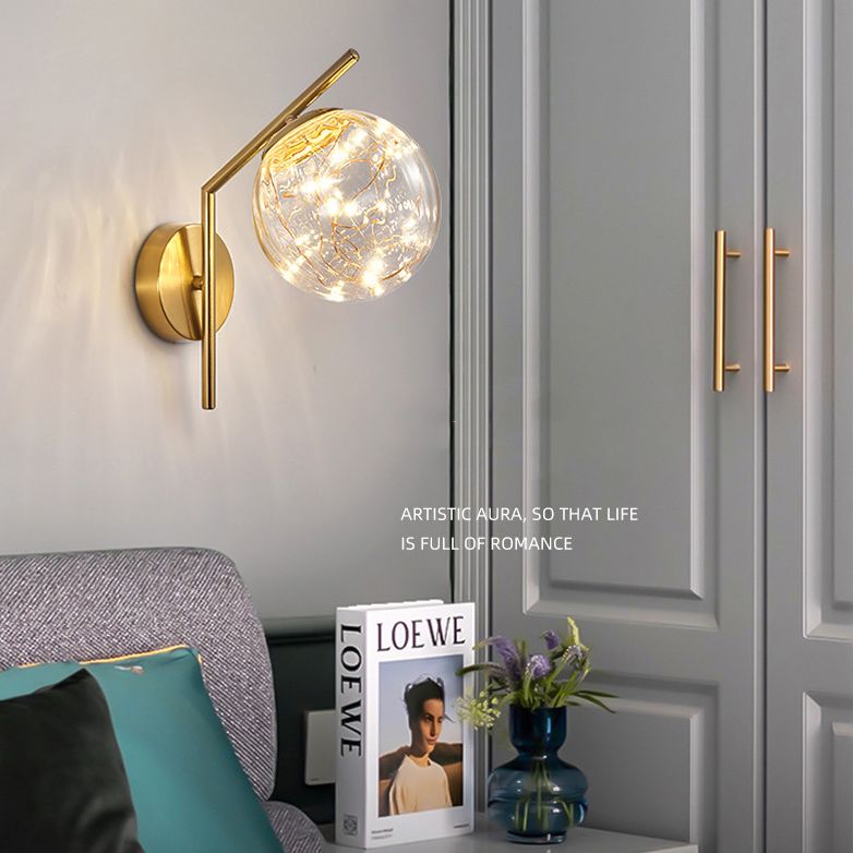Wrought Iron LED Wall Lamp in Modern Creative Style Glass Globe Wall Light for Bedroom