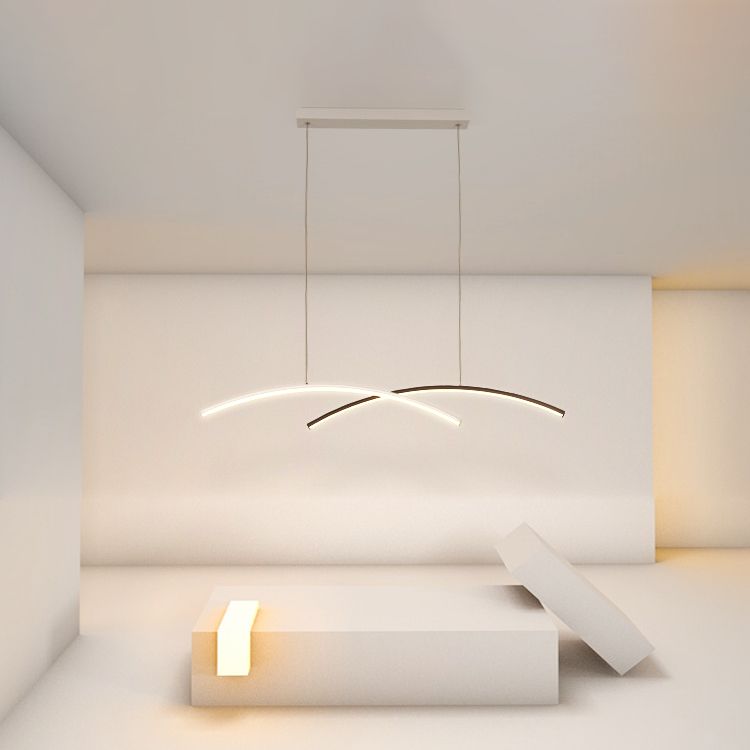 Linear Metallic Island Light Fixture Modernism LED Hanging Lamp Kit Light for Dining Room