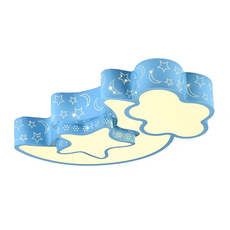 Plafonnier gravé Moon Star en métal contemporain encastré en bleu pour chambre d'enfant