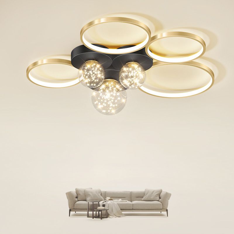 Verrouillé à l'anneau "Mount Light" Nordic Clear Glass Black-Gold Starry Ceiling Fixture for Living Room