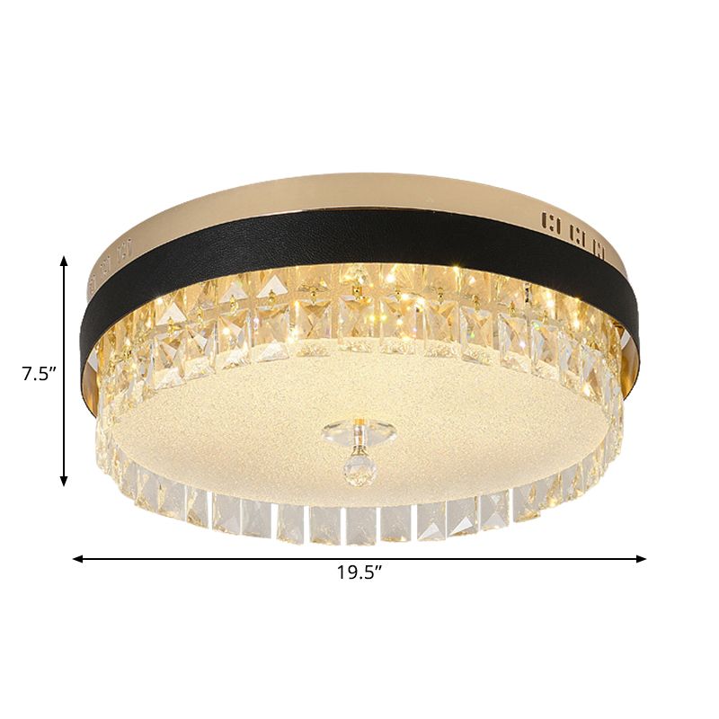 Drum Bedroom Flush Mount Modernism Crystal Gold Finish LED Surface Mount Ceiling Light