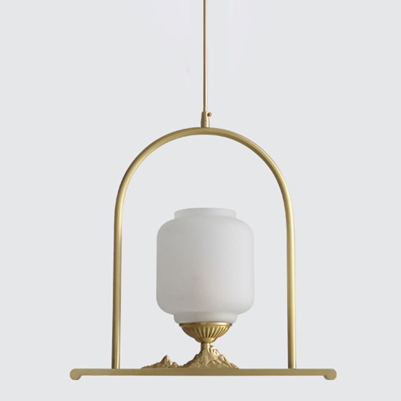 Opal Glass Jar Pendant Lighting Fixture Modern 1 Head Brass Ceiling Lamp for Restaurant