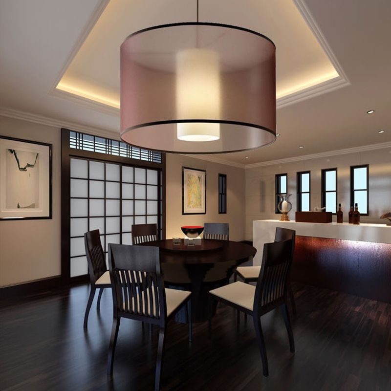 Luz colgante de cilindro Luz de tela nórdica LED marrón Luz de techo colgante, 16 "/19.5" /23.5 "Dia