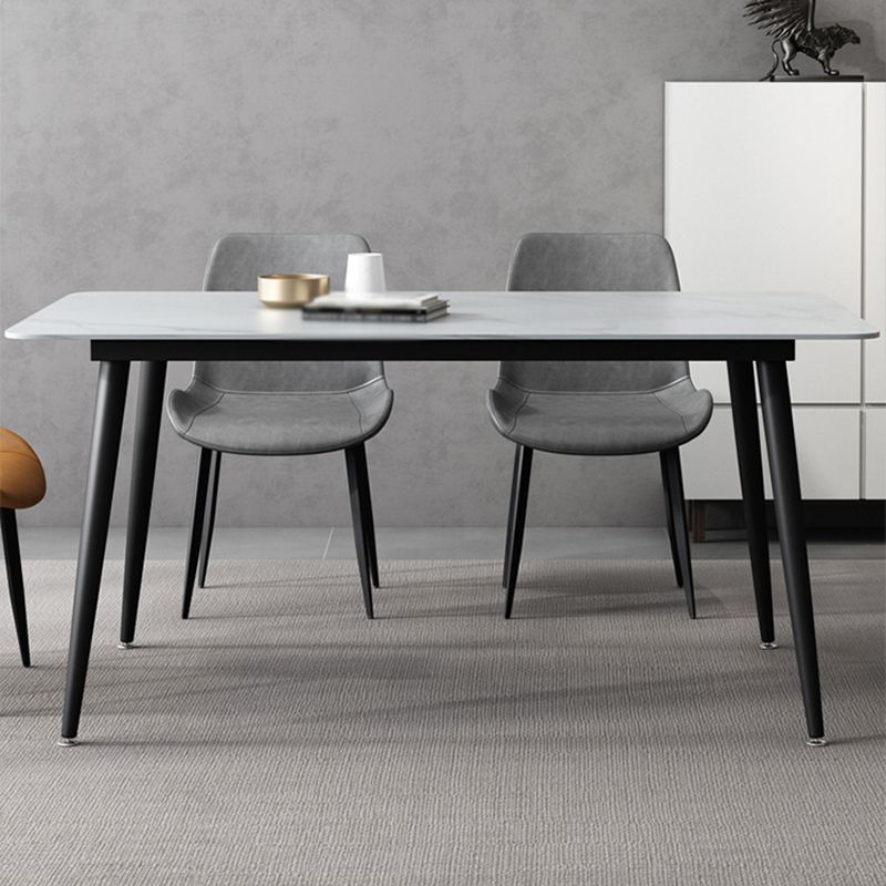 Rectangle Stone Dining Table Modern Dining Table with 4 Black Legs