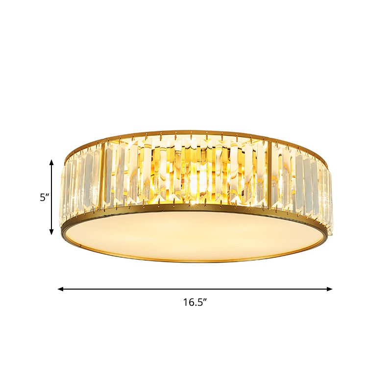 3/4/5 Lumière à la lumière du tambour contemporain Crystal Ceiling Flush Mount in Gold for Bedroom, 12.5 "/16.5" /20.5 " W