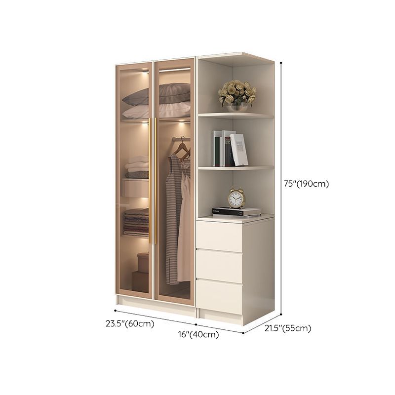 Engineered Wood Armoire with Glass Doors Modern Cabinet for Bedroom