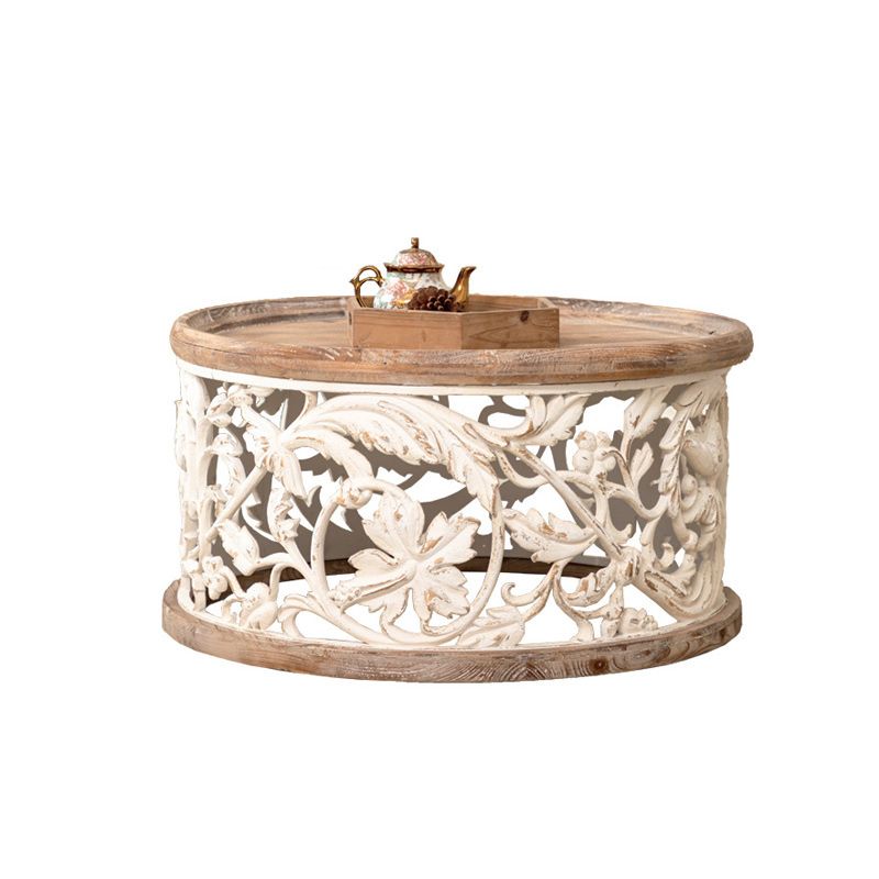 Iron Drum End Table Round Wood Tray Top Side End Table - Distressed Surface Treatment