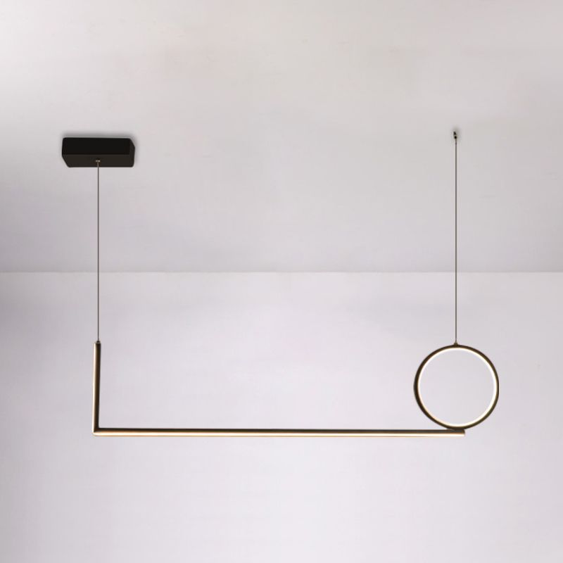 Lampe de suspension de plafond linéaire minimal Métallique noir / blanc LED île Lumière en lumière chaude / blanche