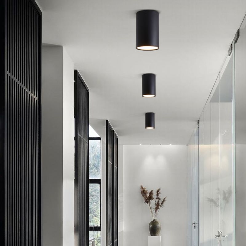 Plafonnier LED de forme cylindrique, style simple et moderne, en aluminium, 1 lumière, montage encastré pour allée