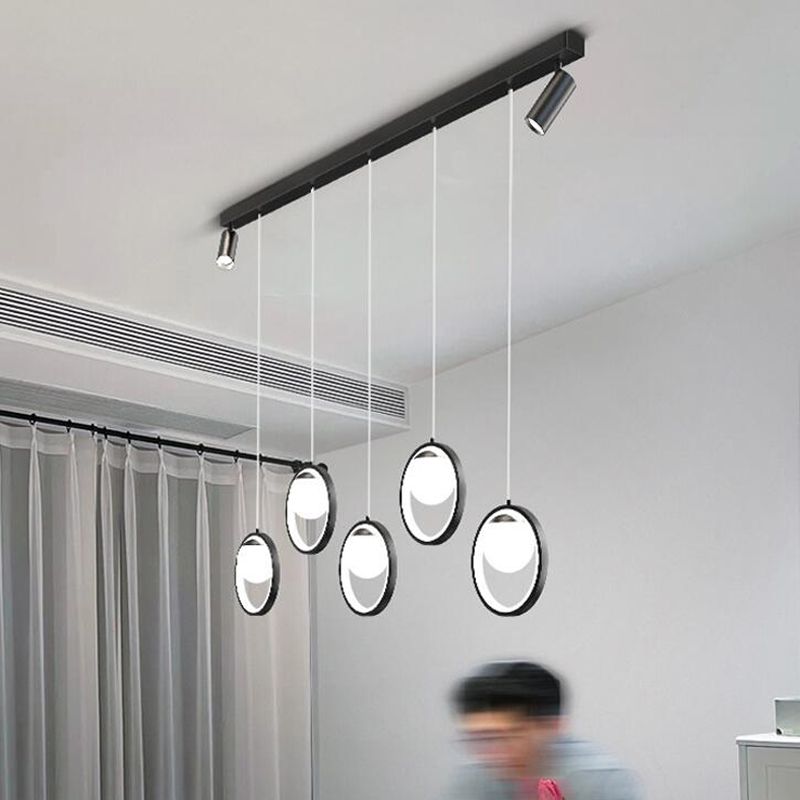 5-Lights Circles LED Island Light Opal Glass Double Spotlight Design Minimalism Lighting Fixture for Dining Room