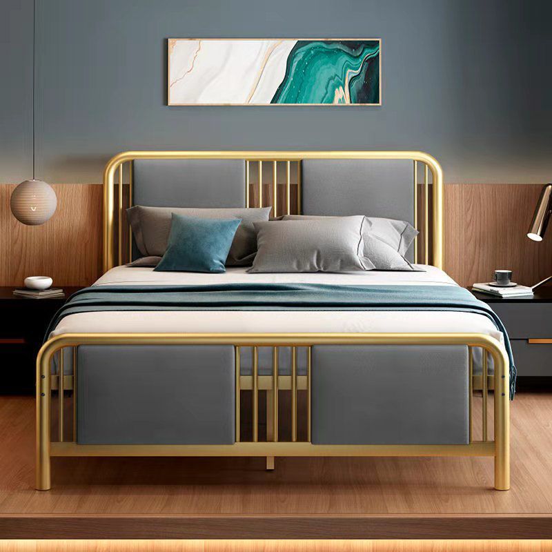 Glam Standard Bed Iron Frame with Rectangular Spindle Headboard