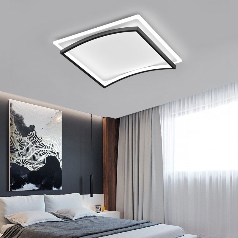 Gebogene Wohnzimmer Flush Mount Beleuchtung Metall Einfache Stil Deckenleuchte in Schwarz und Weiß